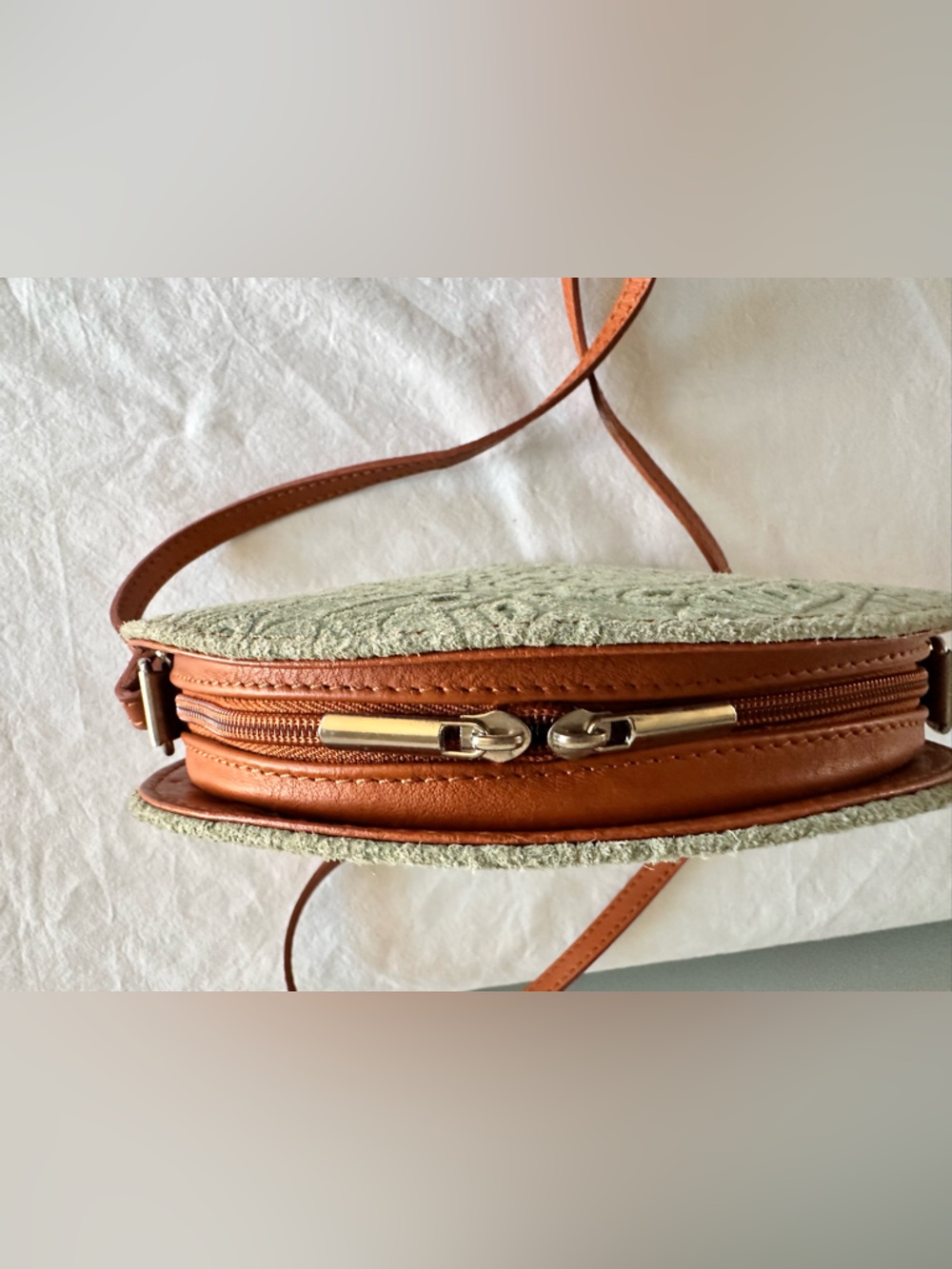 Genuine Leather Suede Embossed Leather Crossbody Bag Made and Purchased In Italy - Picture 6 of 11